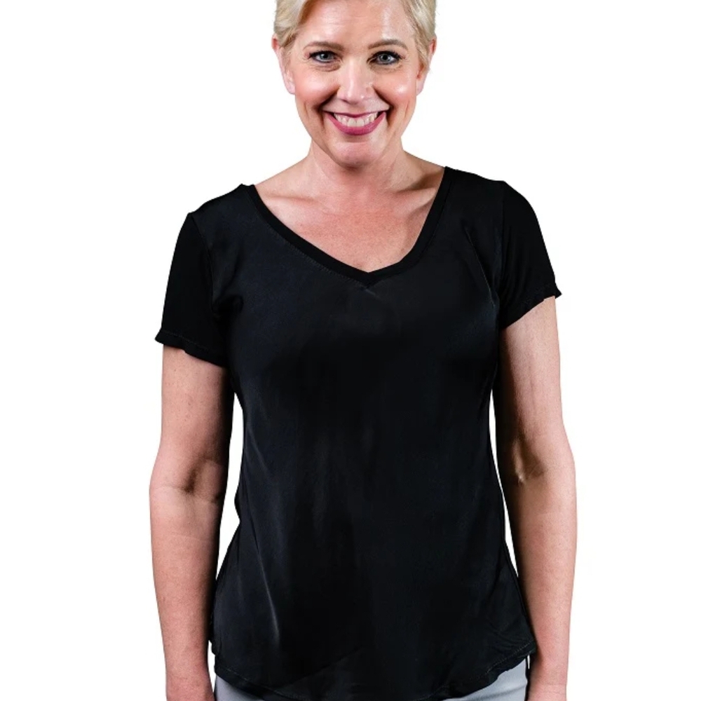 Tina Stephens Elegant Black V-Neck Short Sleeve Top - Picture 6 of 6